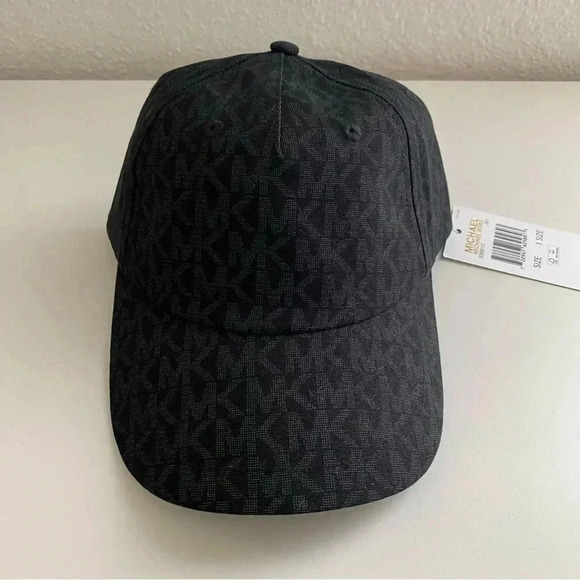 Michael Kors Printed MK Logo Adjustable Baseball Cap Hat Black Monogram NEW